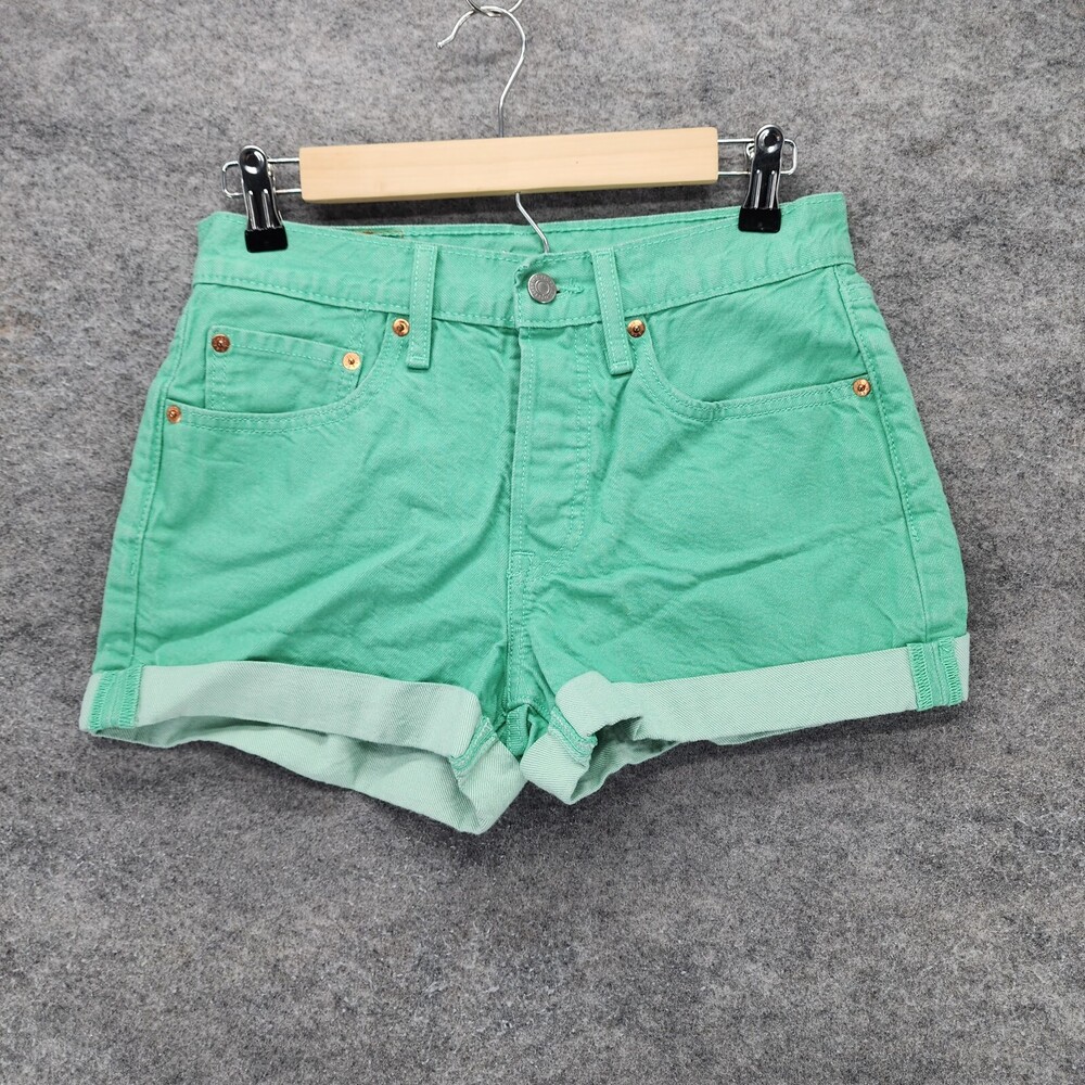 Levis 501 Shorts Womens 27 Green Denim Button Fly Mid Rise